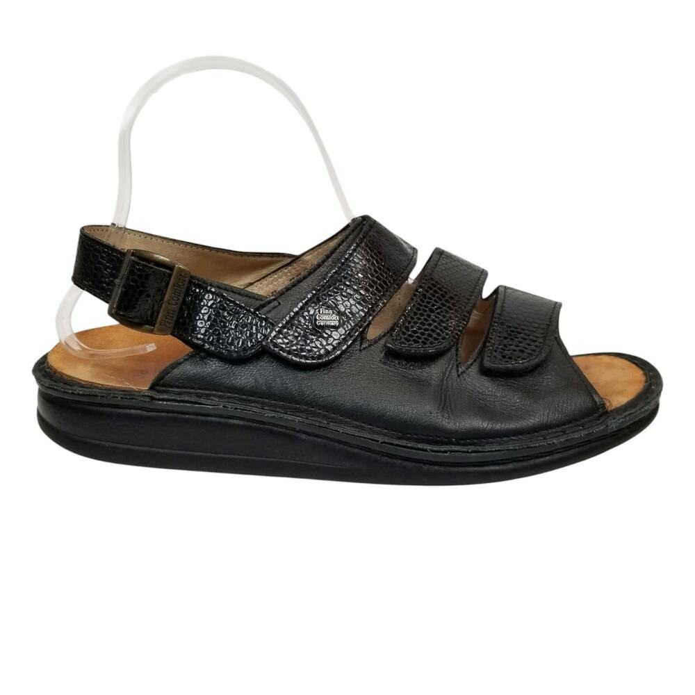 Finn Comfort Sylt Black Leather Slingback Sandals Women's Size 38 / 7.5 - Picture 3 of 13